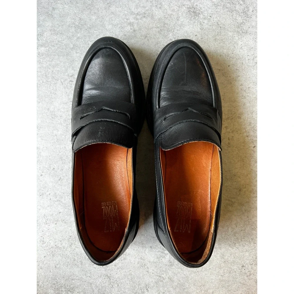 Miz Mooz Legend Black Leather Lug Sole Penny Loafers Womens Size‎ 41 EU 10 US